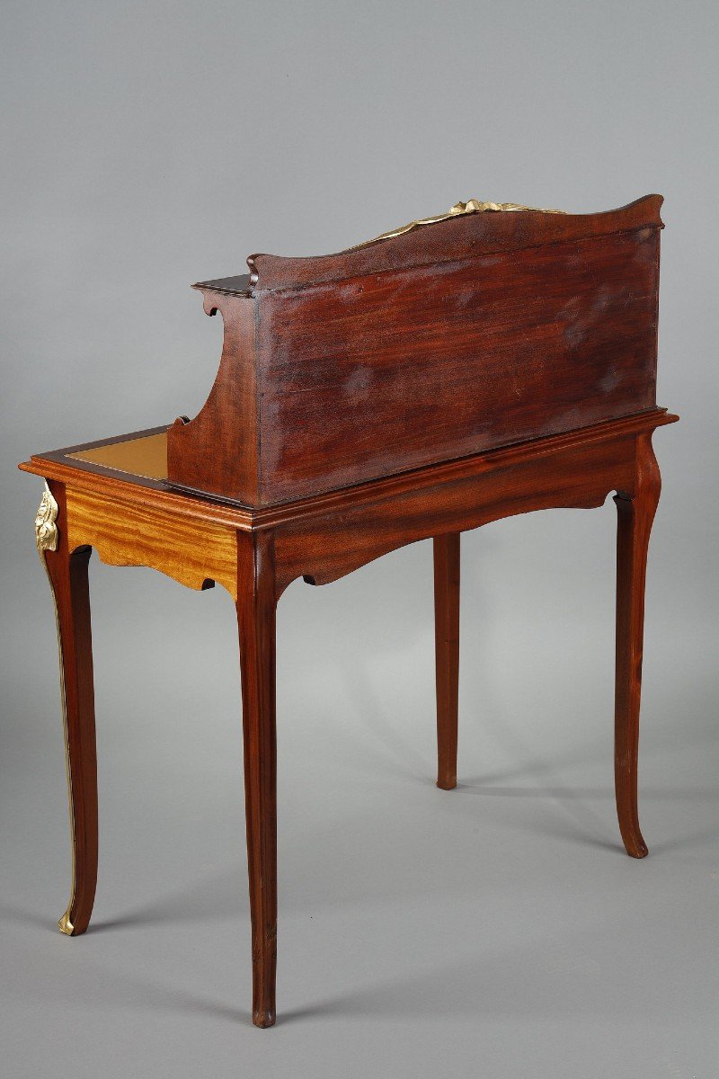 Mahogany And Mahogany Veneer Tiered Desk, Art Nouveau Period-photo-4