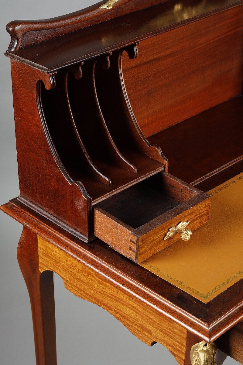 Mahogany And Mahogany Veneer Tiered Desk, Art Nouveau Period-photo-8