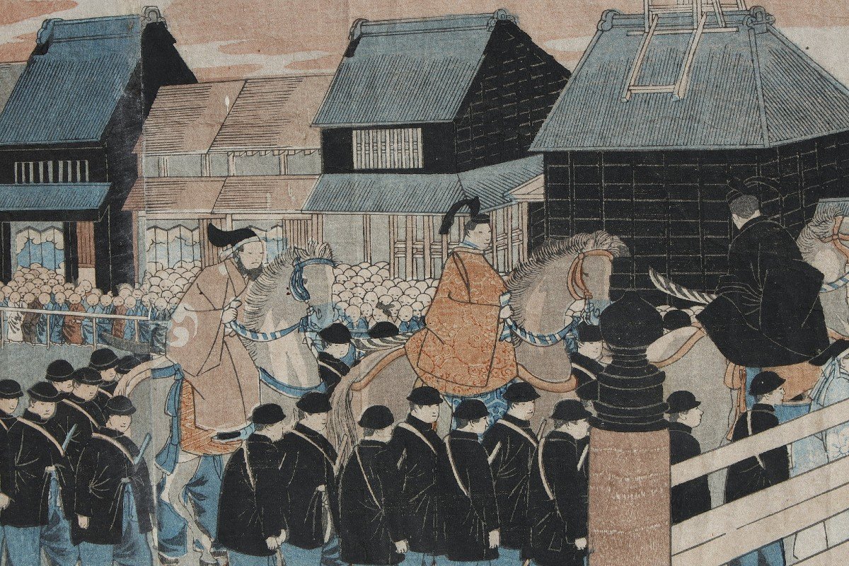 Polyptych Of 9 Oban Tate-e Prints, Illustrating The Procession Of Emperor Mutsuhito (meiji)-photo-5