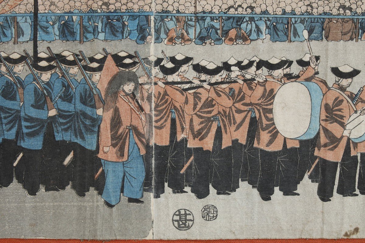 Polyptych Of 9 Oban Tate-e Prints, Illustrating The Procession Of Emperor Mutsuhito (meiji)-photo-7