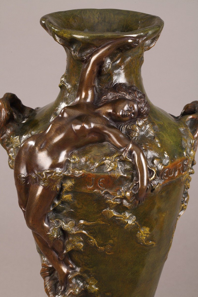 Large Bronze Vase With Two Patinas By Marcel Debut (1865-1933)-photo-1