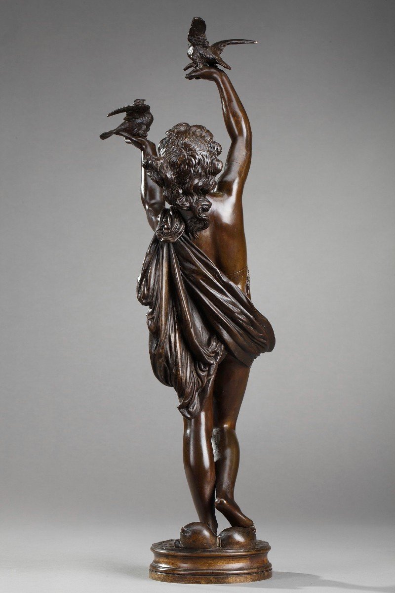 Bronze "woman With Doves" By Charles-alphonse Gumery (1827-1871)-photo-3
