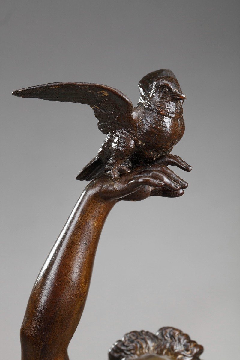 Bronze "woman With Doves" By Charles-alphonse Gumery (1827-1871)-photo-3