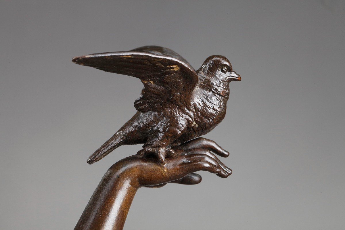 Bronze "woman With Doves" By Charles-alphonse Gumery (1827-1871)-photo-6