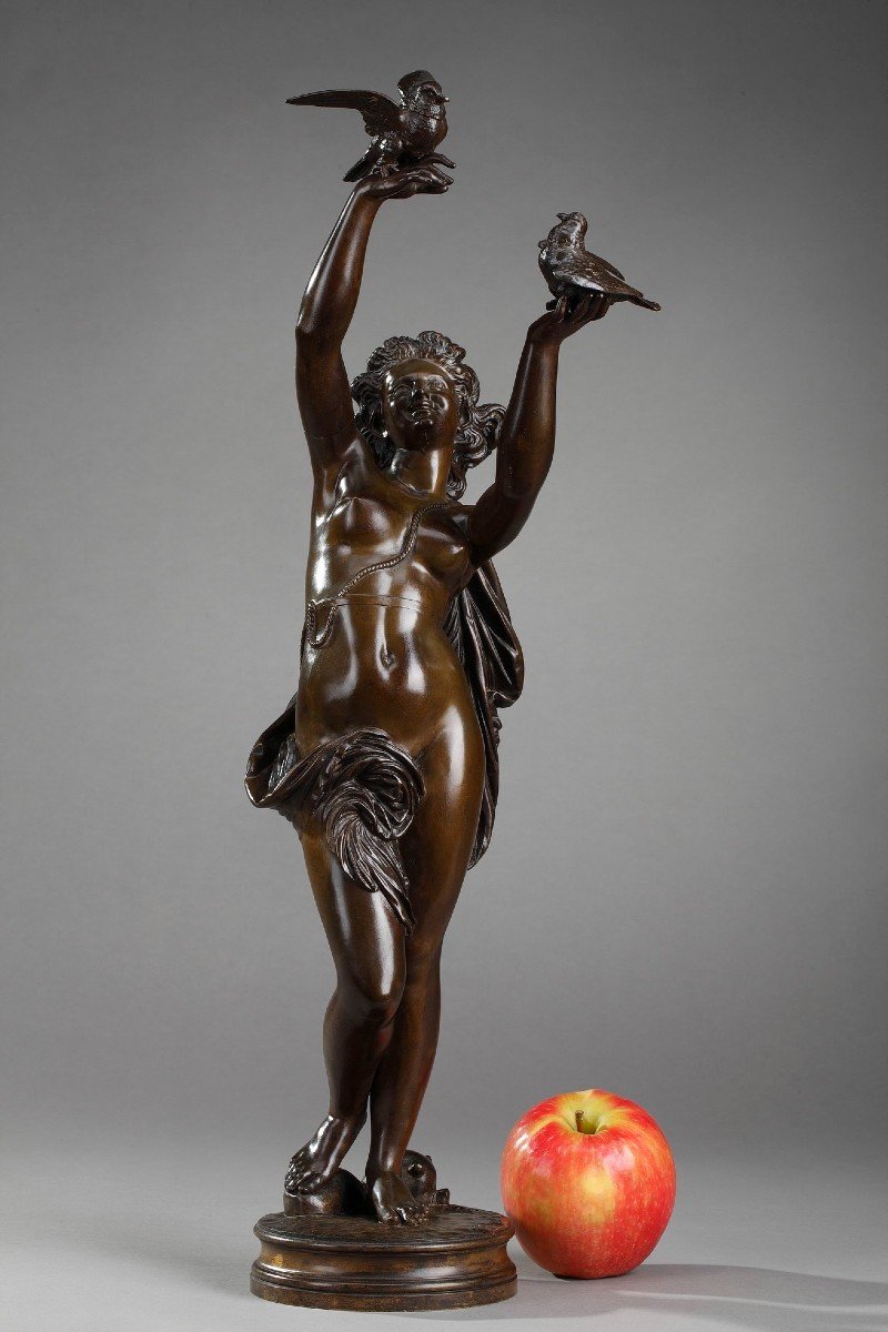 Bronze "woman With Doves" By Charles-alphonse Gumery (1827-1871)