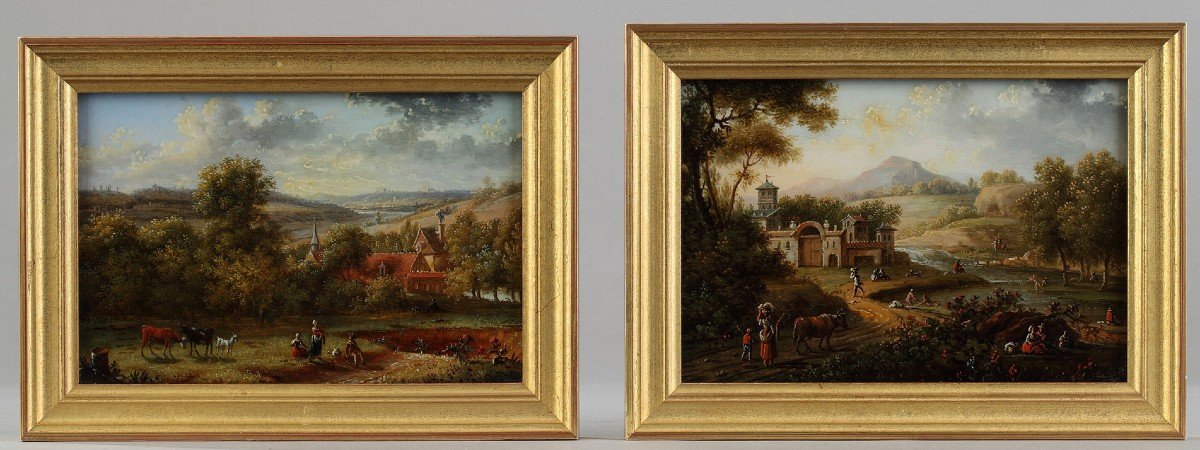 Pair Of Paintings Under Glass From Lebelle, Early 19th Century