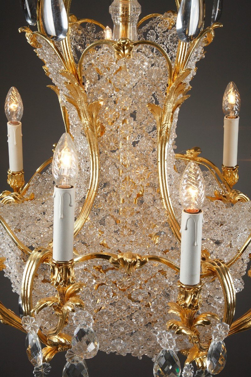 Lustre Corbeille En Cristal Et Bronze Doré, Fin Du 19e Siècle-photo-4