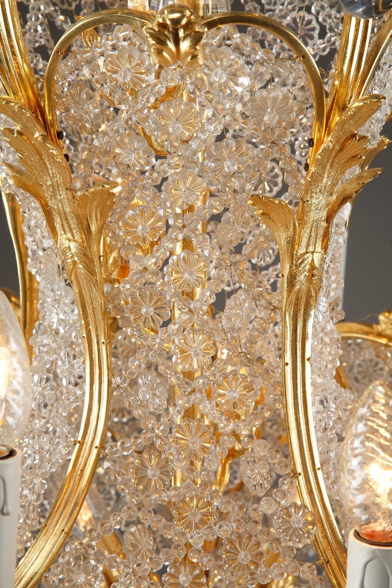 Lustre Corbeille En Cristal Et Bronze Doré, Fin Du 19e Siècle-photo-5