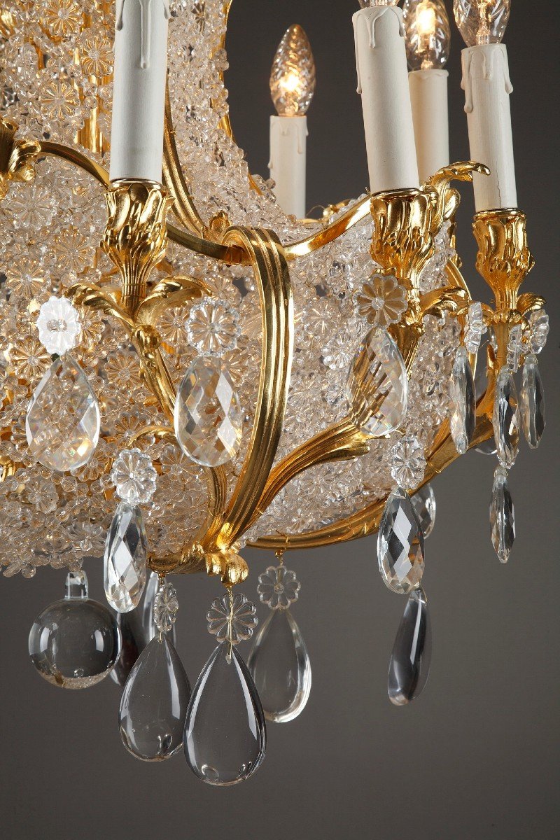 Lustre Corbeille En Cristal Et Bronze Doré, Fin Du 19e Siècle-photo-7