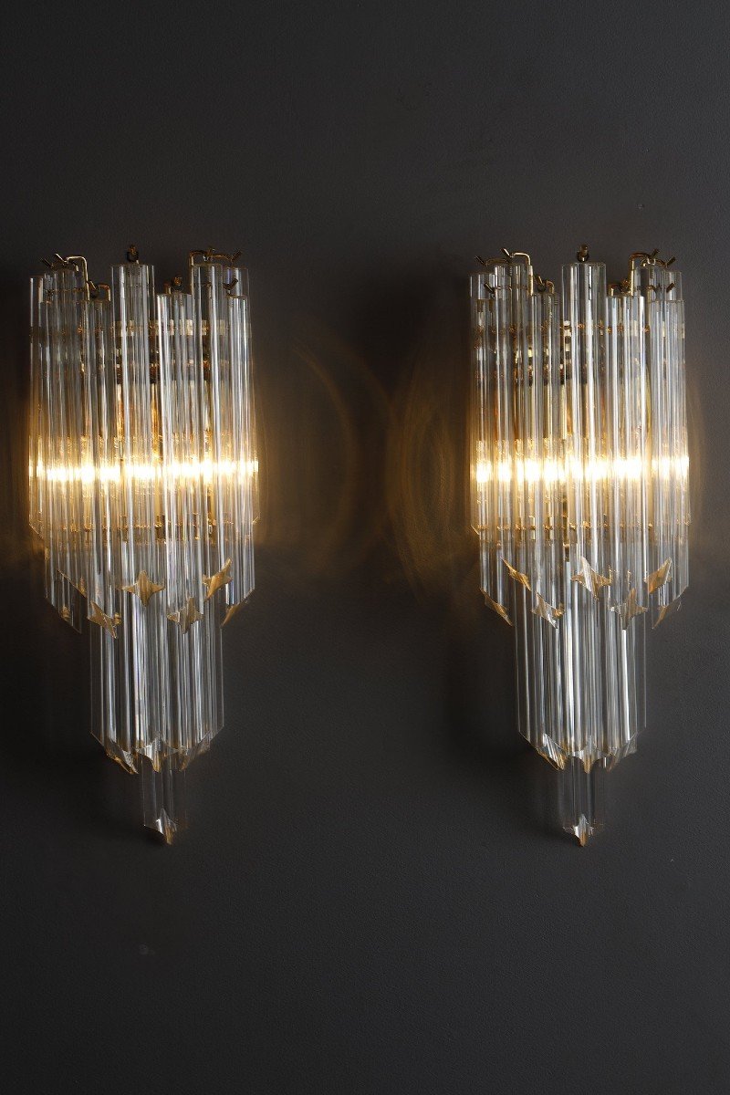 Pair Of Wall Lights With Quadrihedral Murano Glass-photo-3