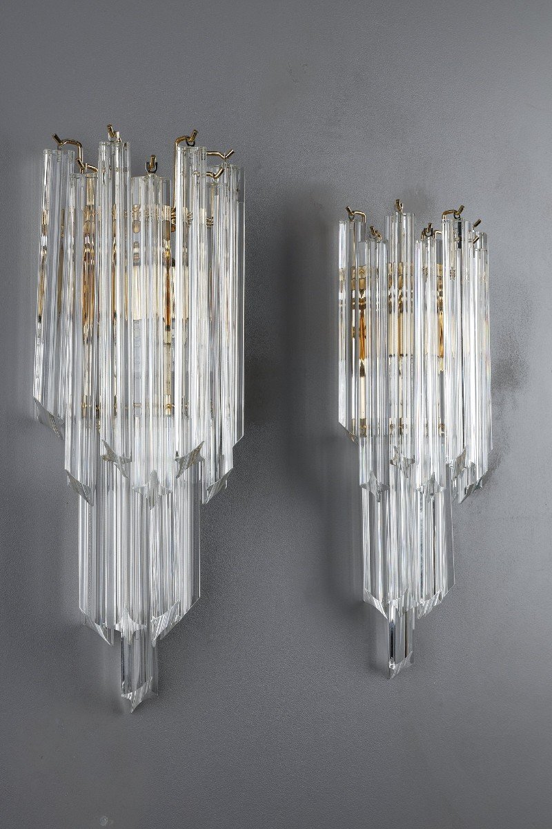 Pair Of Wall Lights With Quadrihedral Murano Glass-photo-4