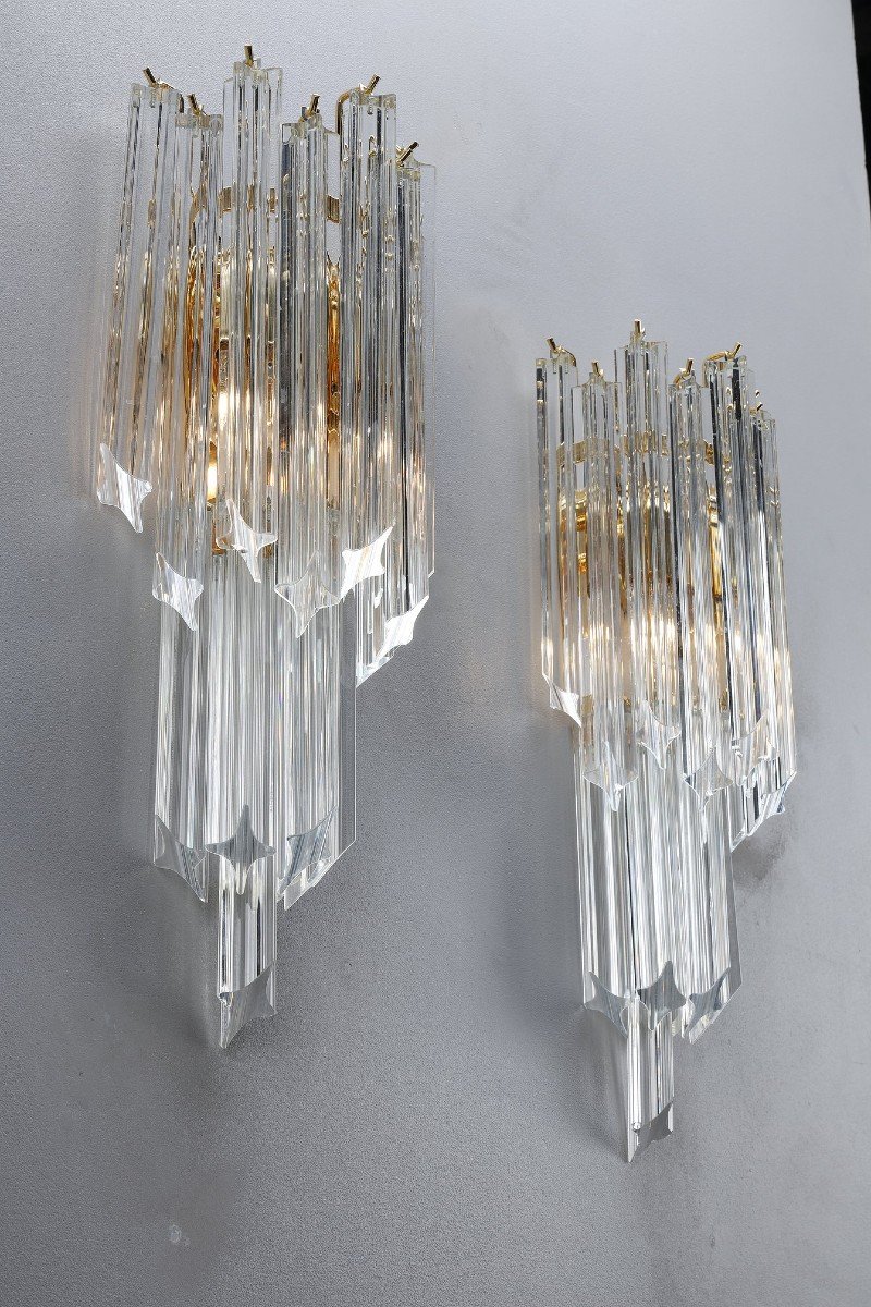 Pair Of Wall Lights With Quadrihedral Murano Glass-photo-1