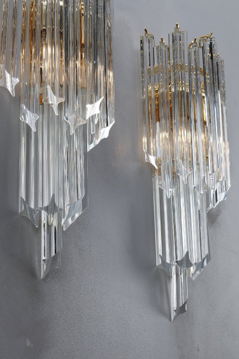 Pair Of Wall Lights With Quadrihedral Murano Glass-photo-2