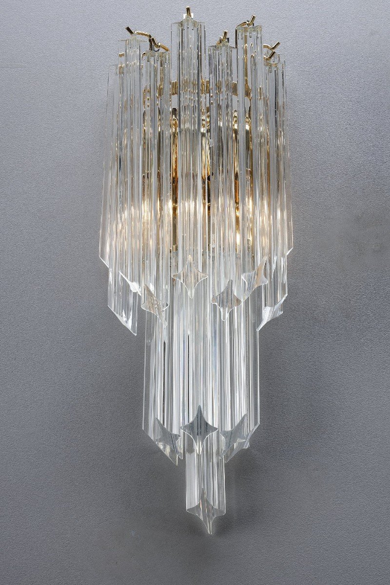 Pair Of Wall Lights With Quadrihedral Murano Glass-photo-5