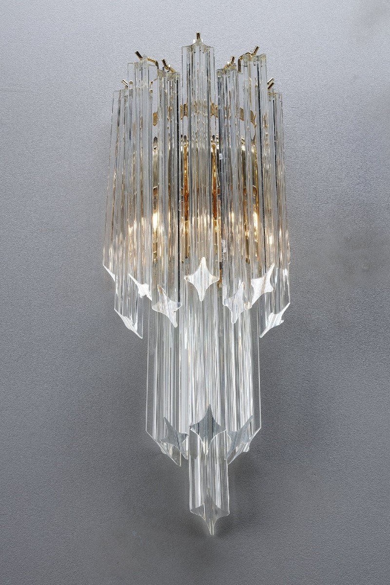 Pair Of Wall Lights With Quadrihedral Murano Glass-photo-6