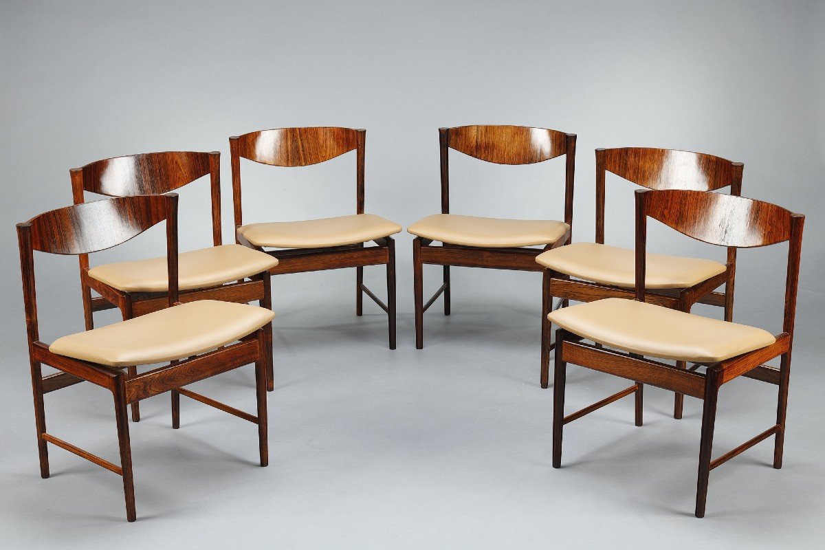 Ib Kofod-larsen Rosewood Dining Table With Extension And Six Chairs-photo-4