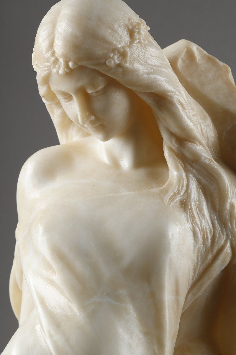 Sculpture "jeune Femme Tenant Une Fleur Près d'Un Rocher", Giuseppe Gambogi (1862-1938)-photo-5