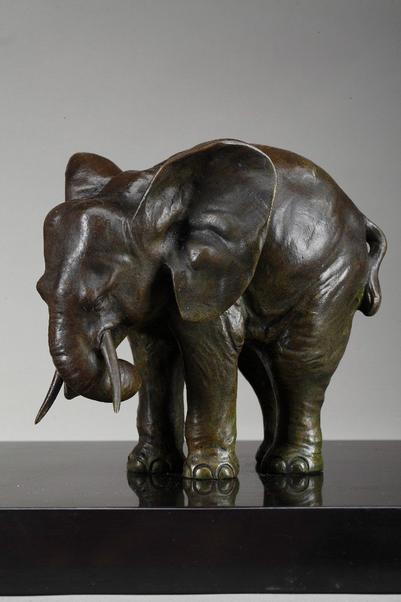 Sculpture Bronze "éléphant Et Ses Deux éléphanteaux" d'Ulisse Caputo (1872-1948)-photo-4