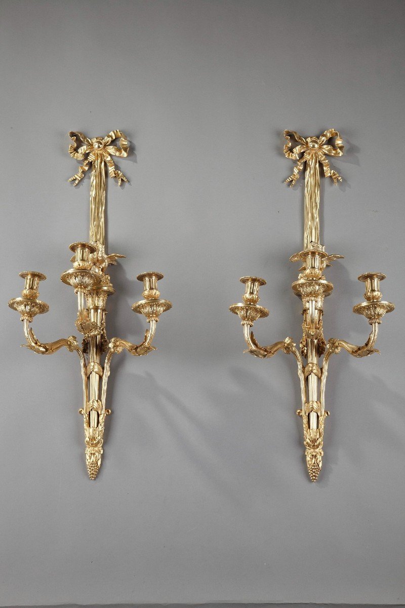 Paire De Grandes Appliques De Style Louis XVI-photo-2