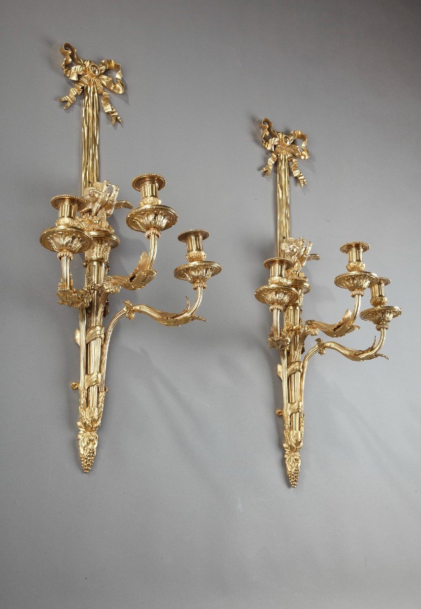 Paire De Grandes Appliques De Style Louis XVI-photo-4