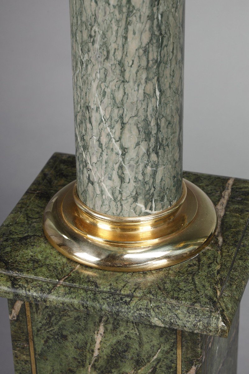 Pair Of Columns In Green Estours Marble With Corinthian Capitals-photo-4