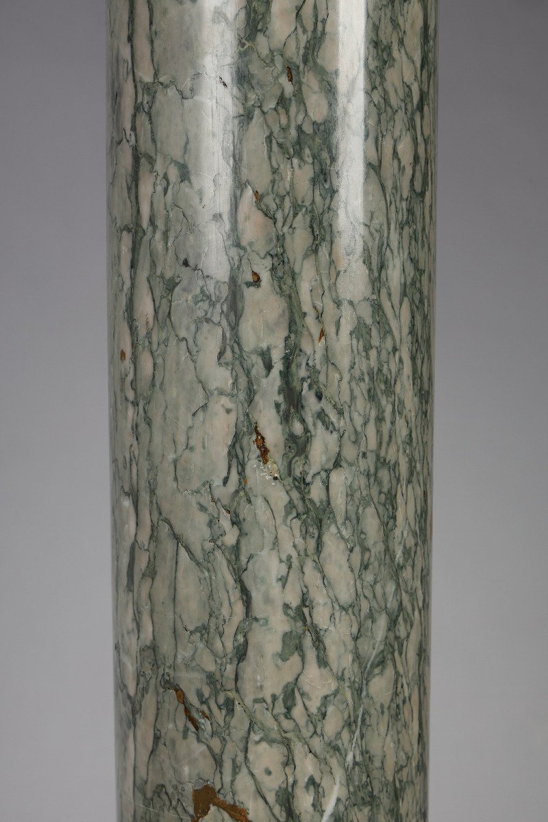 Pair Of Columns In Green Estours Marble With Corinthian Capitals-photo-1