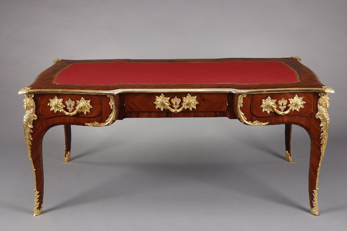 Large Louis XV Style Inlaid Rosewood Veneer Desk-photo-2