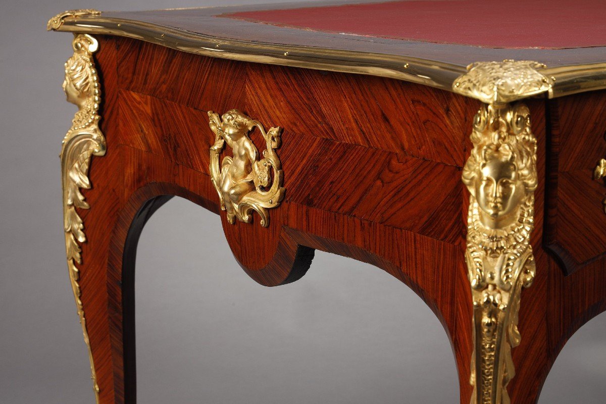 Large Louis XV Style Inlaid Rosewood Veneer Desk-photo-4