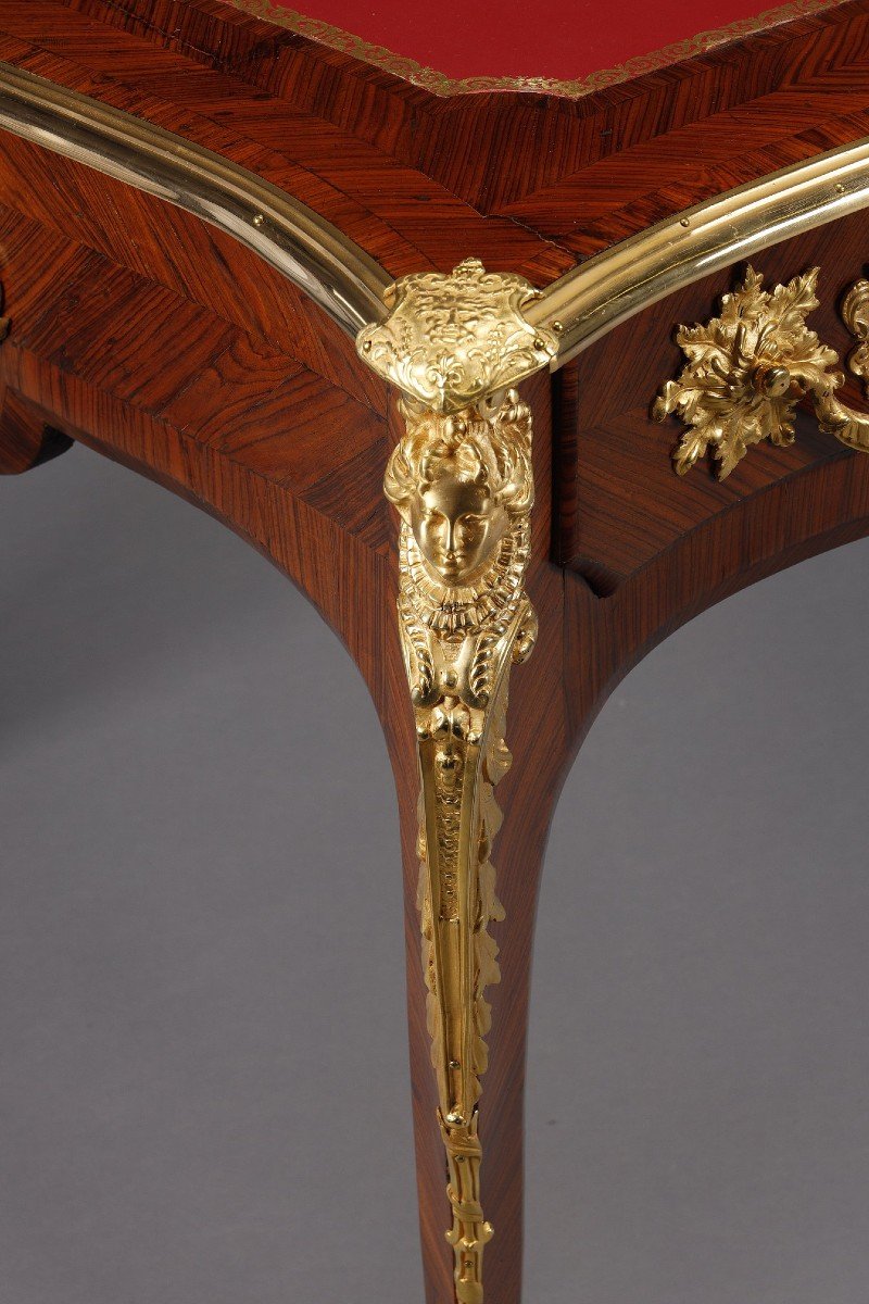 Large Louis XV Style Inlaid Rosewood Veneer Desk-photo-5