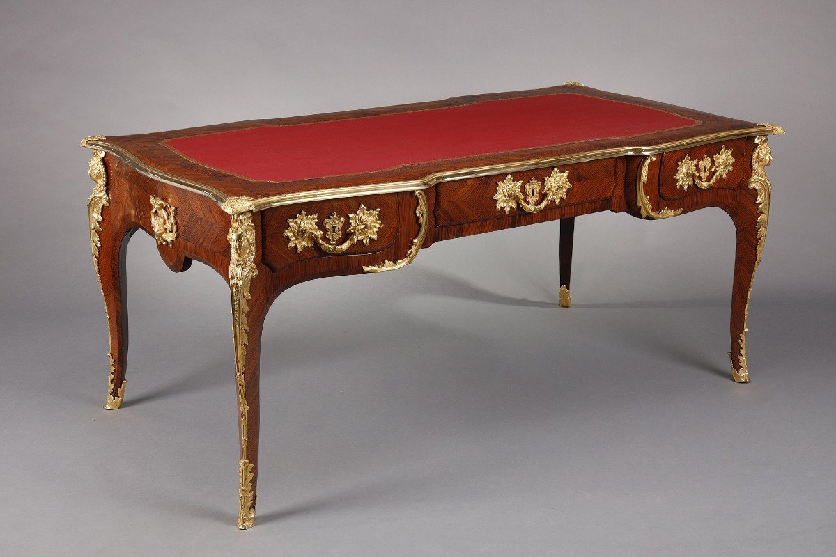 Large Louis XV Style Inlaid Rosewood Veneer Desk