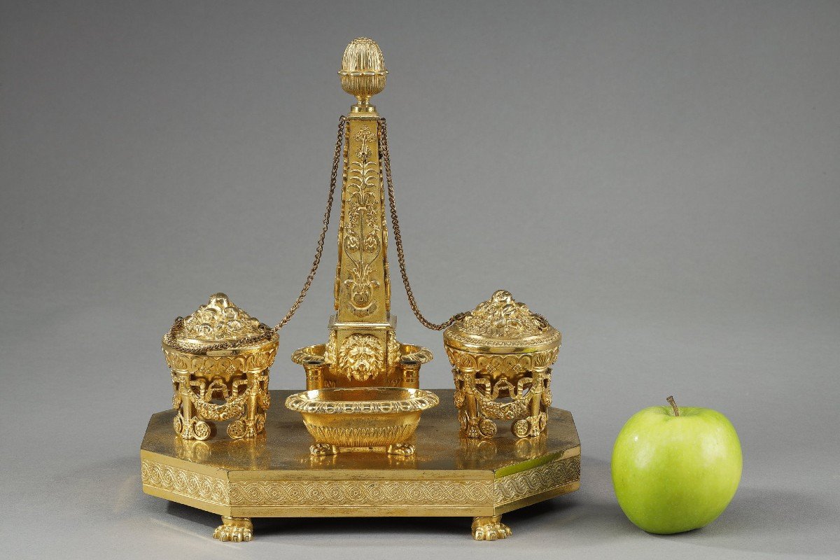 Empire Period Gilt Bronze Obelisk Inkwell-photo-4