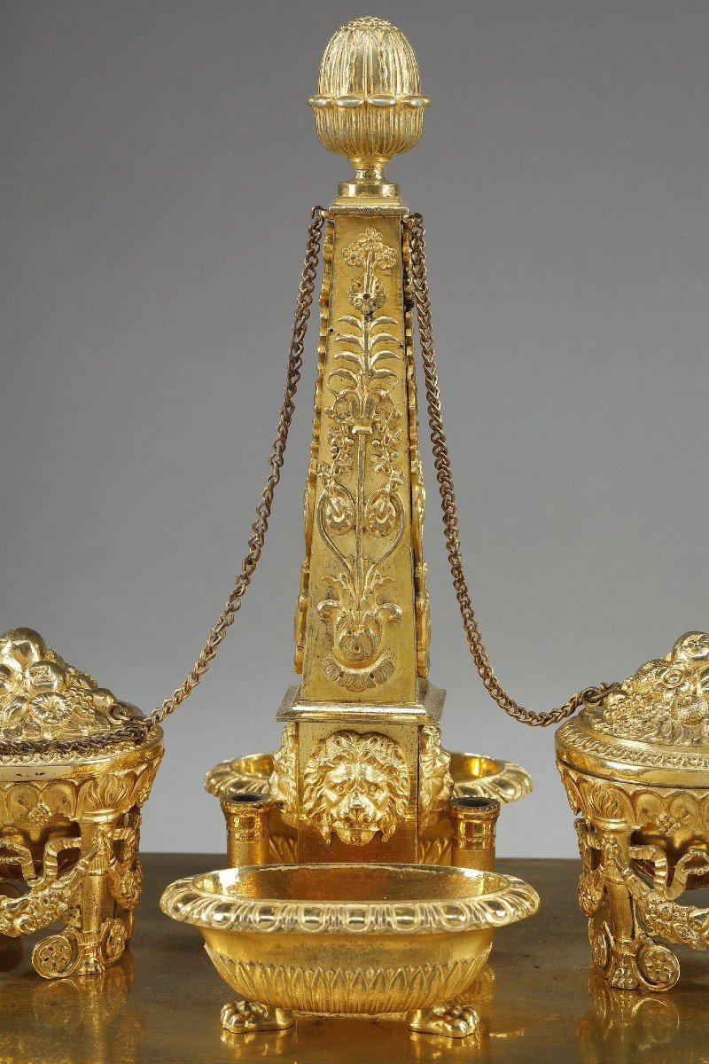 Empire Period Gilt Bronze Obelisk Inkwell-photo-1