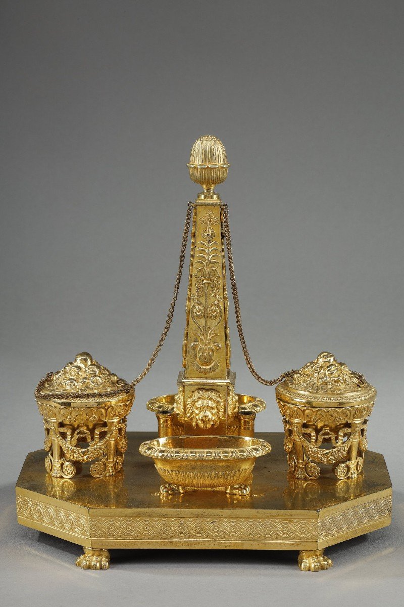 Empire Period Gilt Bronze Obelisk Inkwell