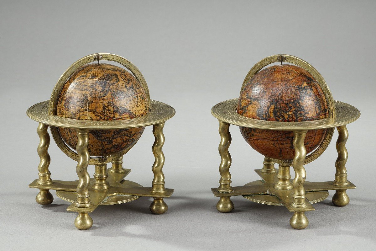 Rare Pair Of Celestial And Terrestrial Table Globes, By Vincenzo Coronelli, 1697