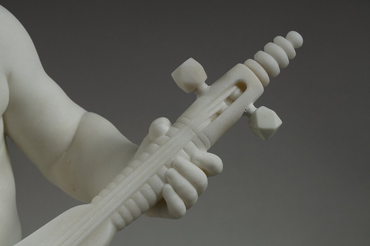 The Little Musician, Large Carrara Marble Sculpture Signed Barrias.-photo-8