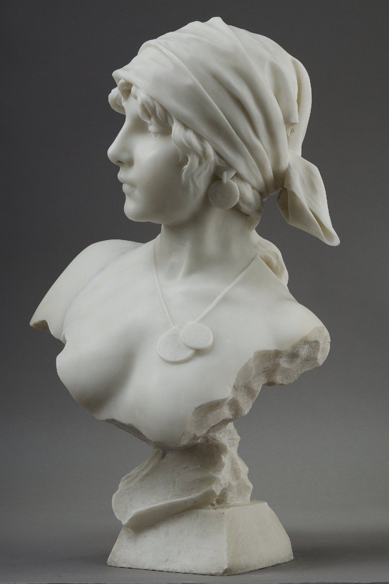 Marble Bust Of The “girl From Bohemia” By Emmanuel Villanis-photo-2