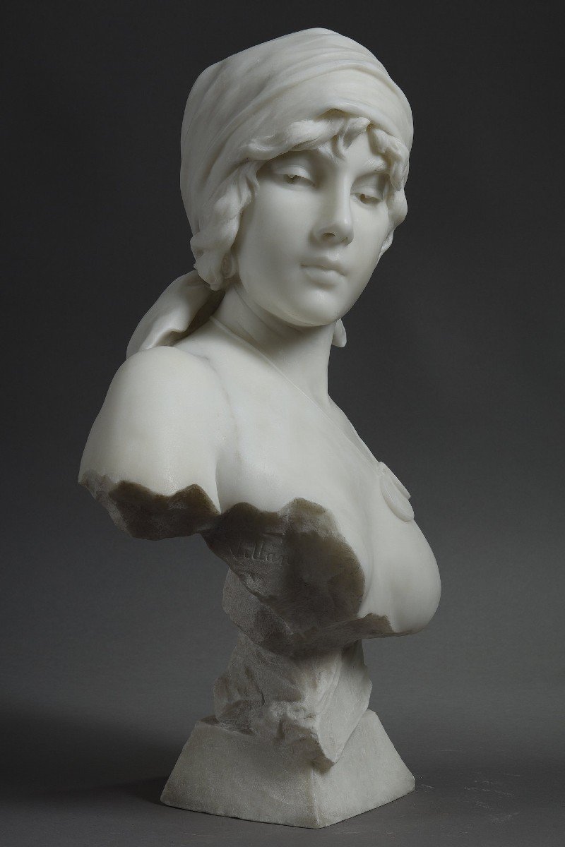 Marble Bust Of The “girl From Bohemia” By Emmanuel Villanis-photo-3