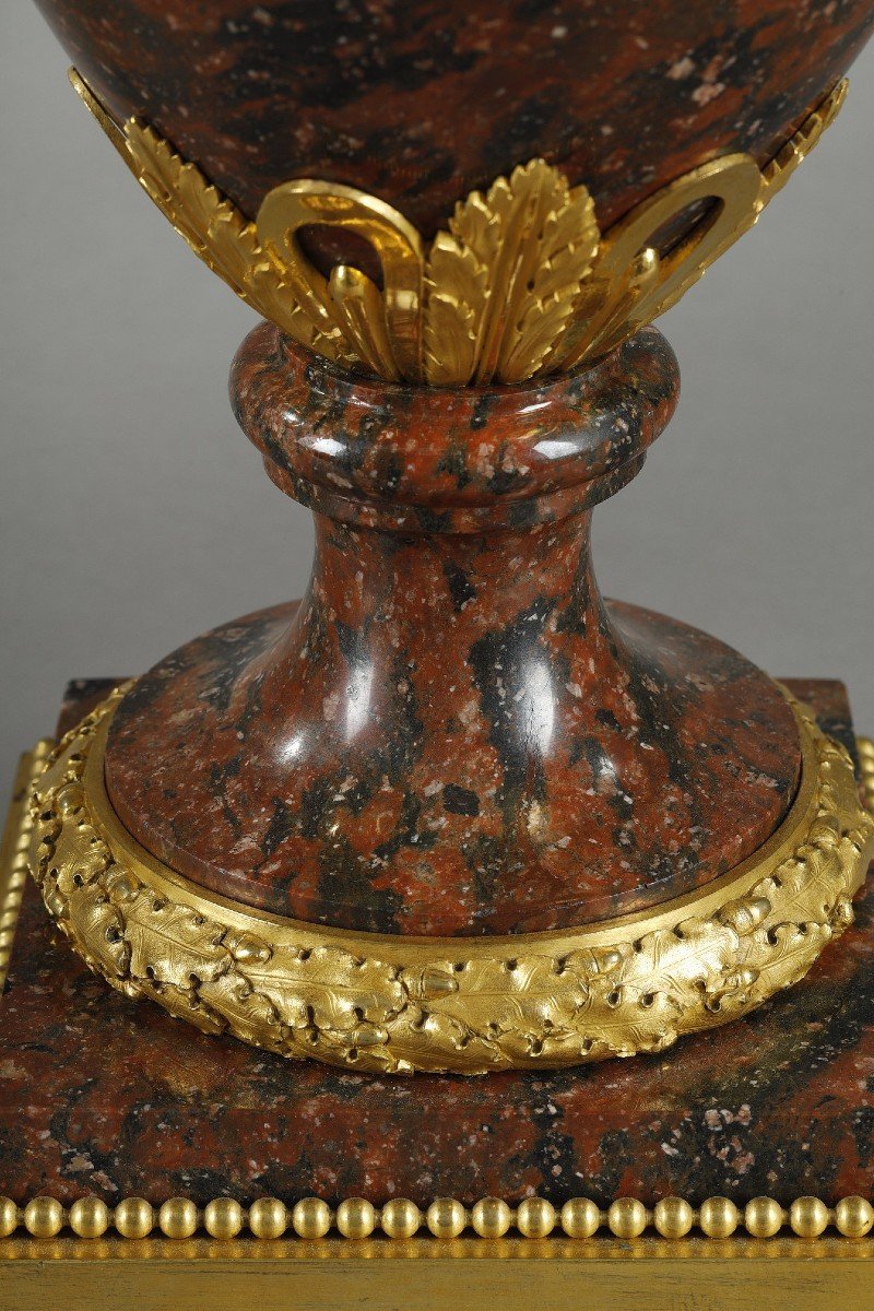 Pair Of Louis XVI Style Candelabra In Griotte Red Marble And Gilt Bronze-photo-5