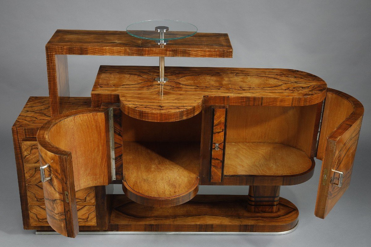 Important Art Deco Bar Cabinet In Walnut Veneer -photo-4