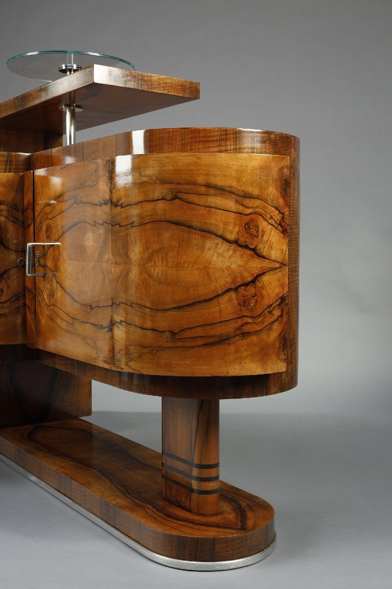 Important Art Deco Bar Cabinet In Walnut Veneer -photo-1