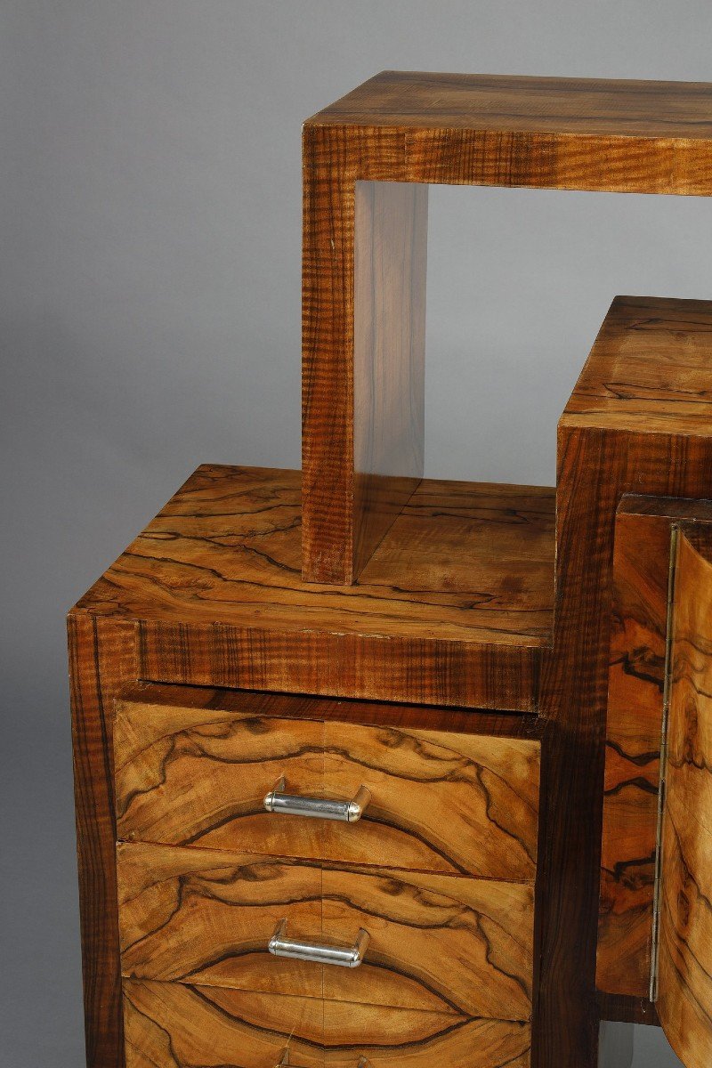 Important Art Deco Bar Cabinet In Walnut Veneer -photo-3