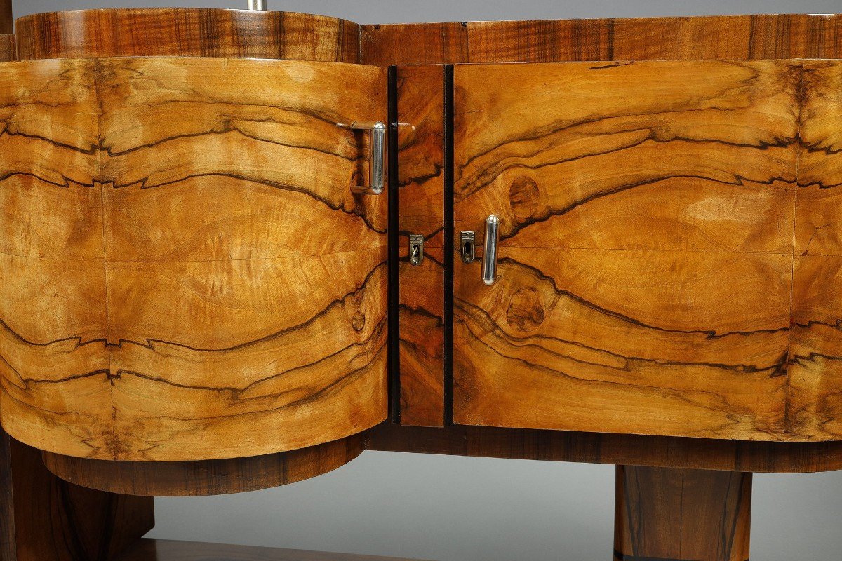 Important Art Deco Bar Cabinet In Walnut Veneer -photo-5