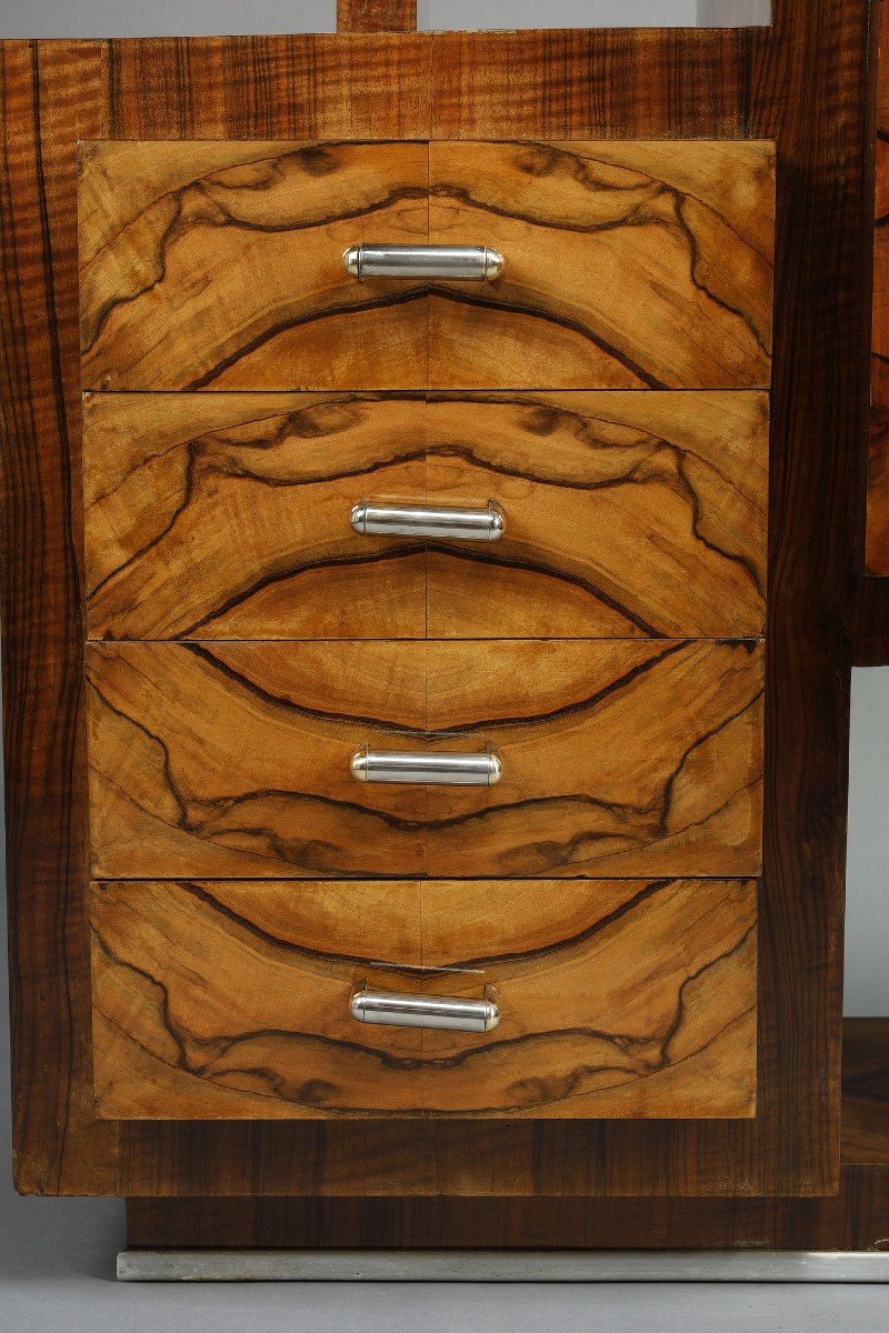 Important Art Deco Bar Cabinet In Walnut Veneer -photo-6