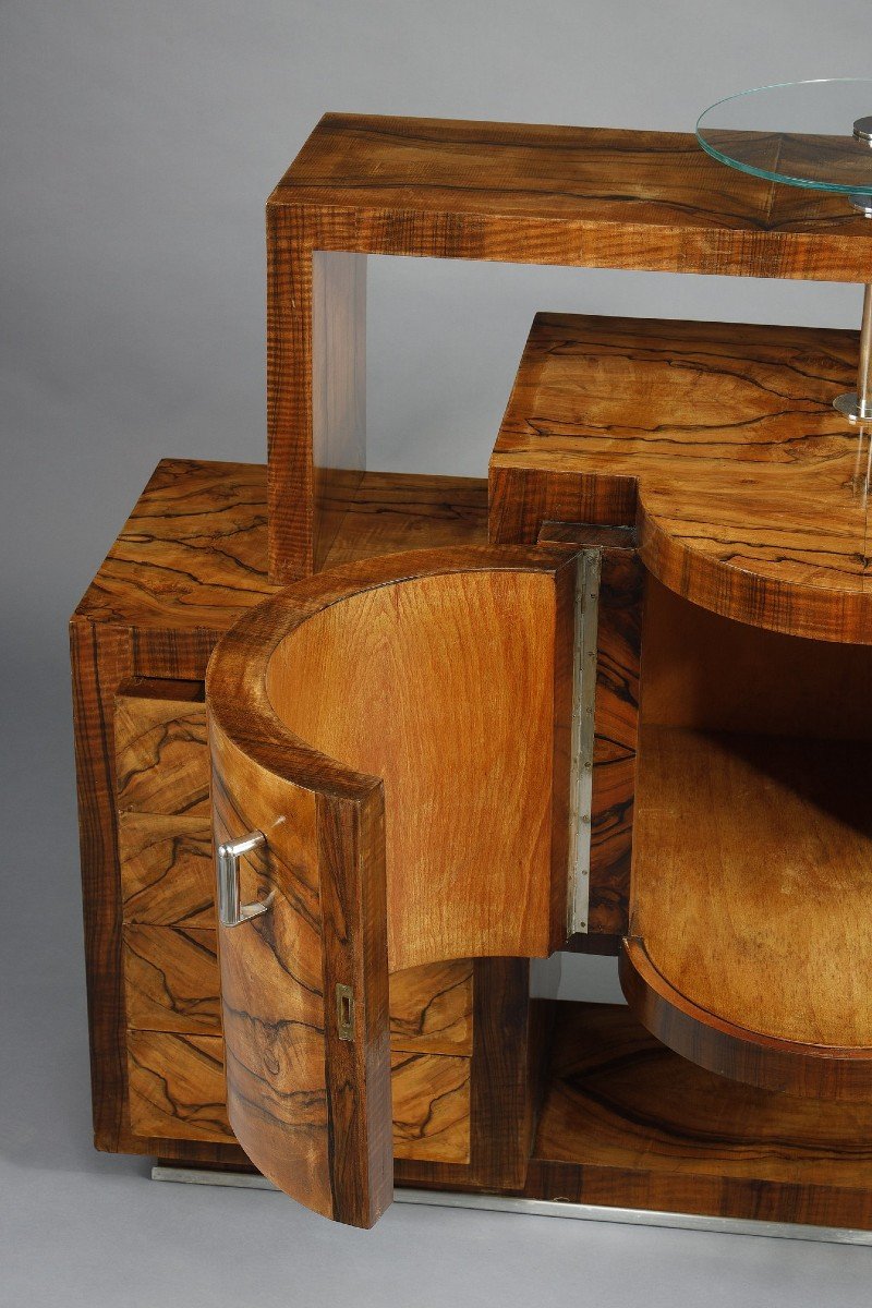 Important Art Deco Bar Cabinet In Walnut Veneer -photo-7