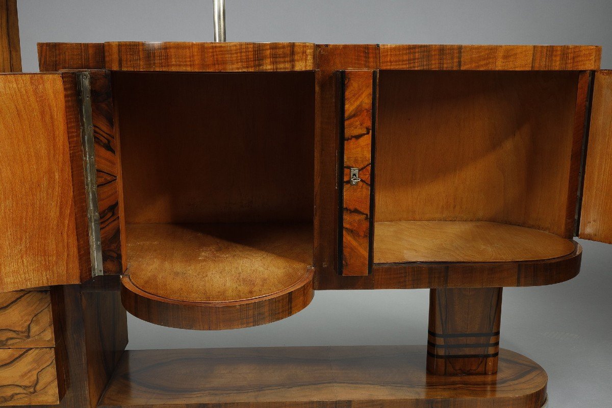 Important Art Deco Bar Cabinet In Walnut Veneer -photo-8