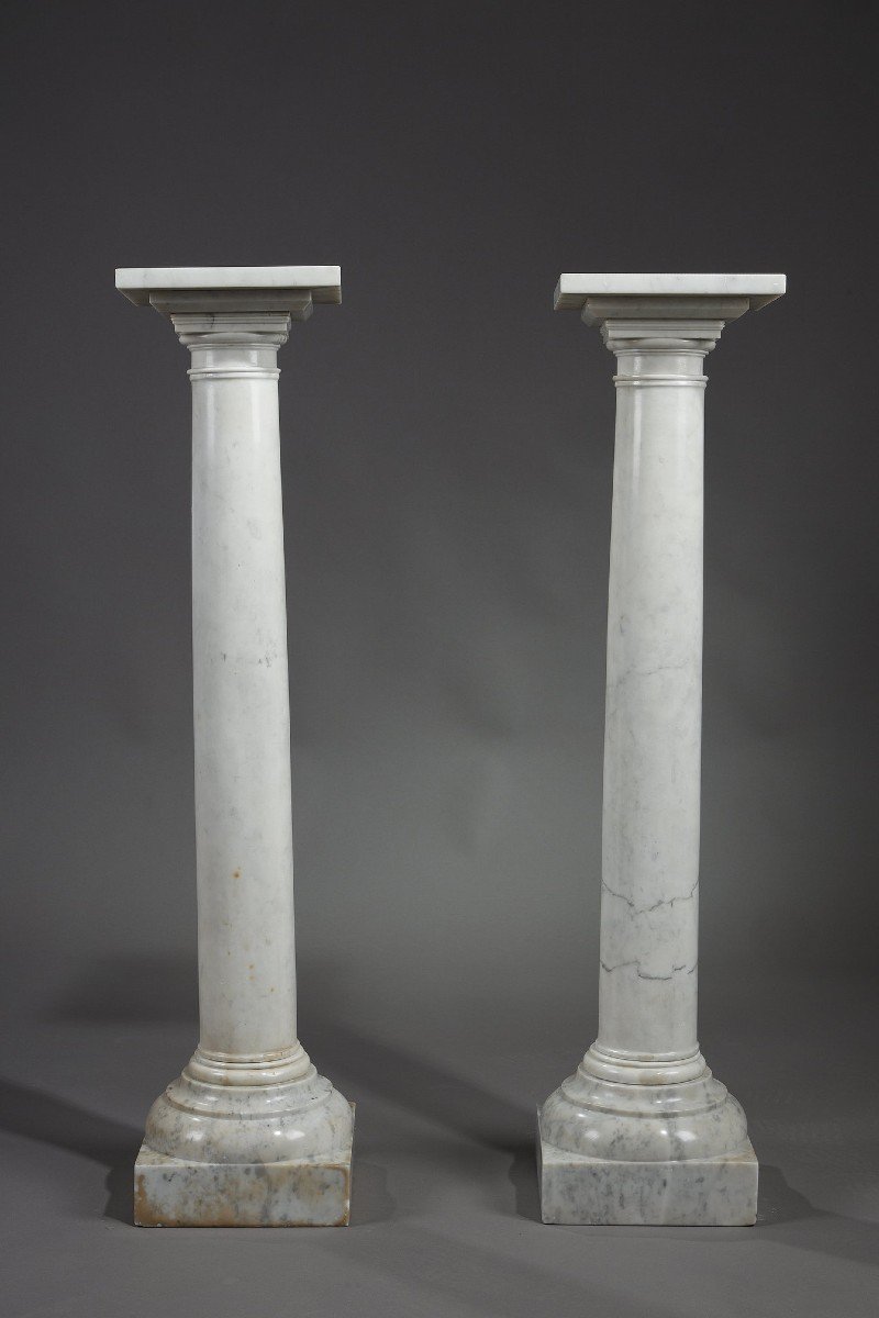 Pair Of White Marble Columns, Late 19th Century -photo-2