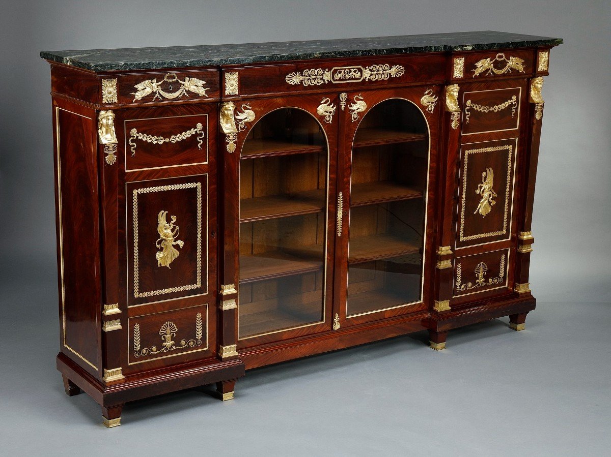 Important Low Bookcase In Mahogany And Mahogany Veneer-photo-2