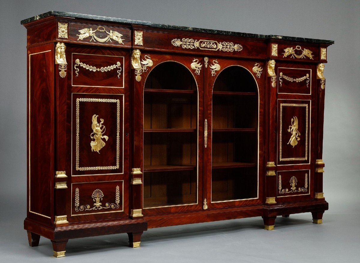 Important Low Bookcase In Mahogany And Mahogany Veneer-photo-3