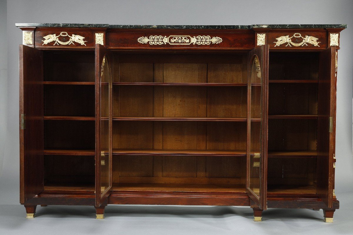 Important Low Bookcase In Mahogany And Mahogany Veneer-photo-2