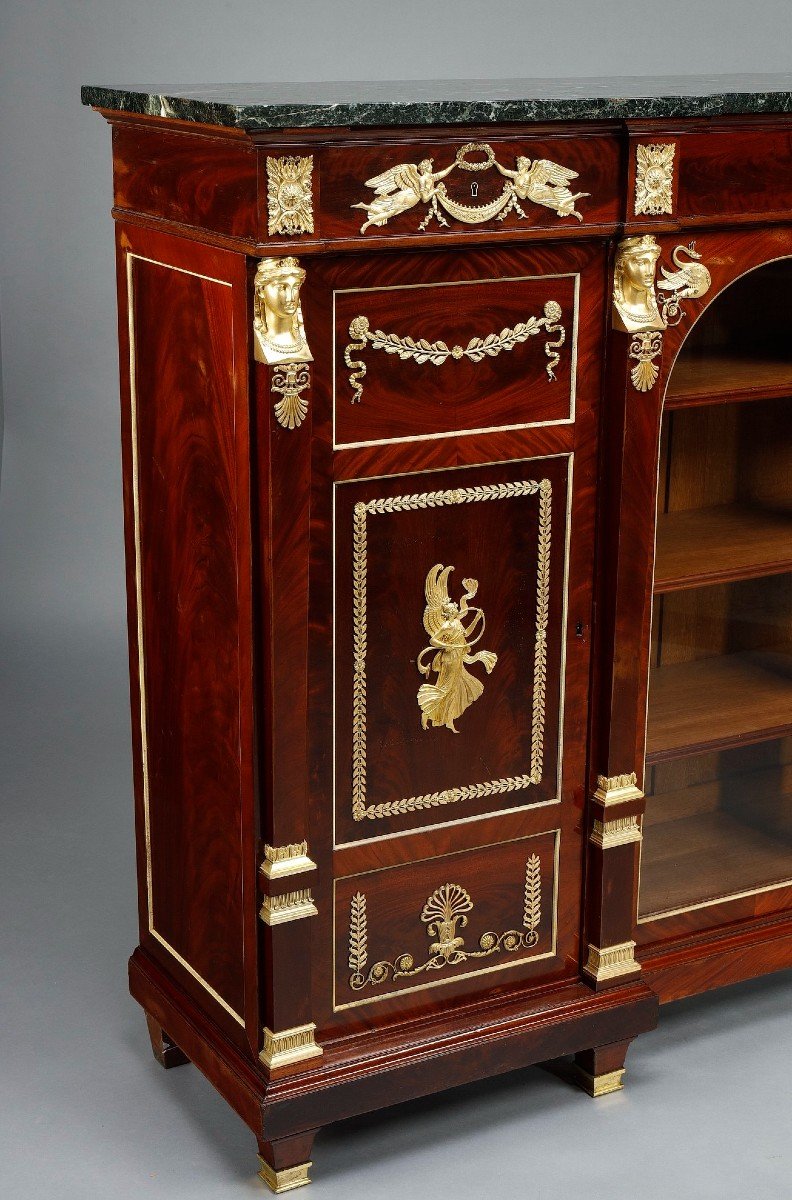 Important Low Bookcase In Mahogany And Mahogany Veneer-photo-4